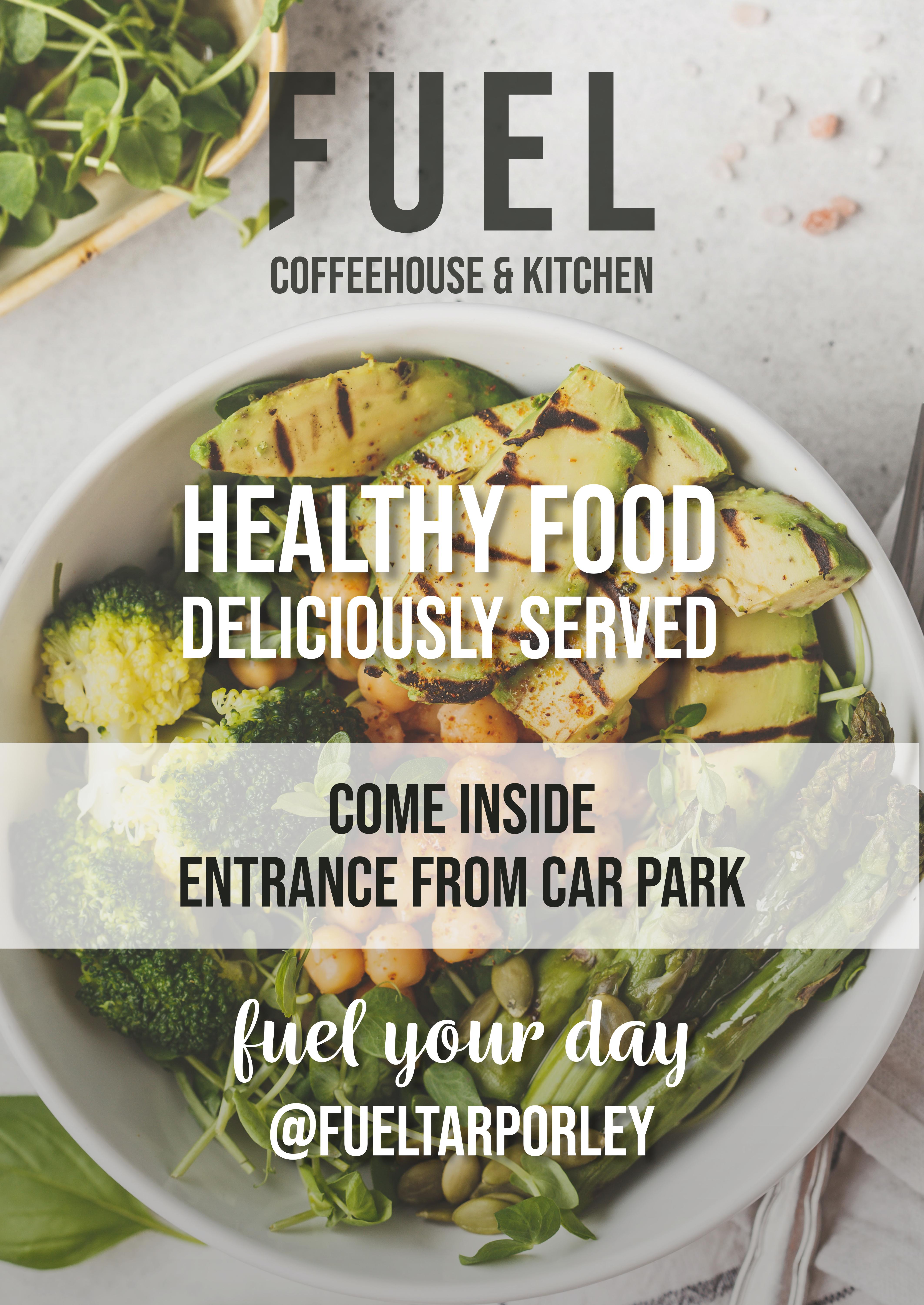 FUEL roadside A-board promoting healthy food, coffee and smoothies
